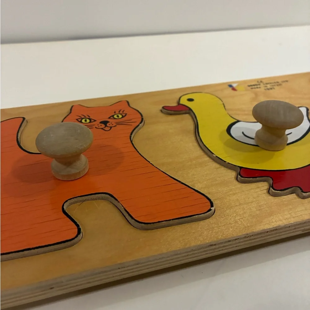 Easter Ducky Puzzle Animal Wooden Knob Puzzle  farm pet animals Toddler Puzzle